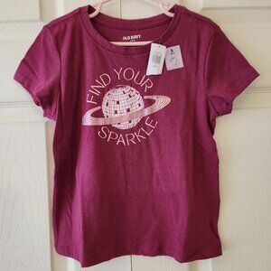 Old Navy Girls Burgundy Graphic T-Shirt "Find Your Sparkle" 100% Cotton Size S (